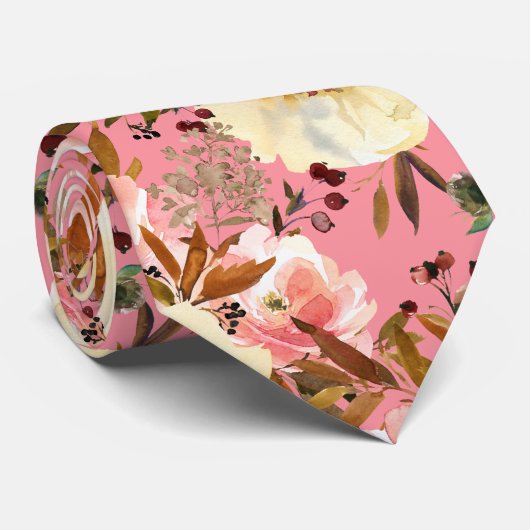 Roze ivoor witte rozen bloemen bloem halsdas stropdas (Opgerold)