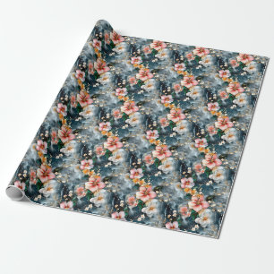 Roze & ivoorkleurige bloemen op marmer cadeaupapier