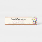 Roze Ivoorschoonmaakcartoon Merk Bureau Naambordje (Voorkant)