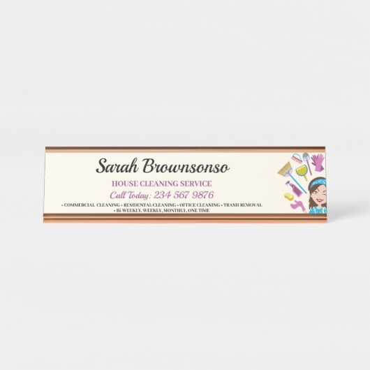 Roze Ivoorschoonmaakcartoon Merk Bureau Naambordje (Voorkant)