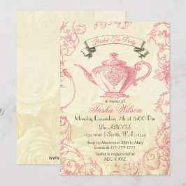 Roze ivoren Rozen Bridal Tea Invites Kaart