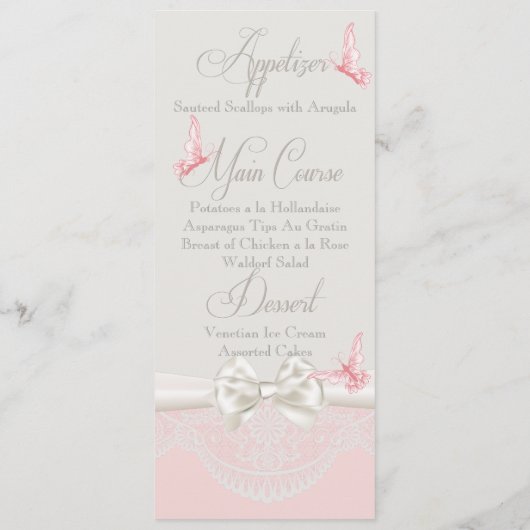 Roze & Ivoren Vlinders en Kant Menu (Achterkant)