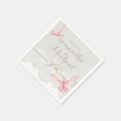 Roze & Ivoren Vlinders en Kant Servet (Hoek)