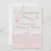 Roze & Ivoren Vlinders en Kant Verloving Aankondiging (Voorkant)