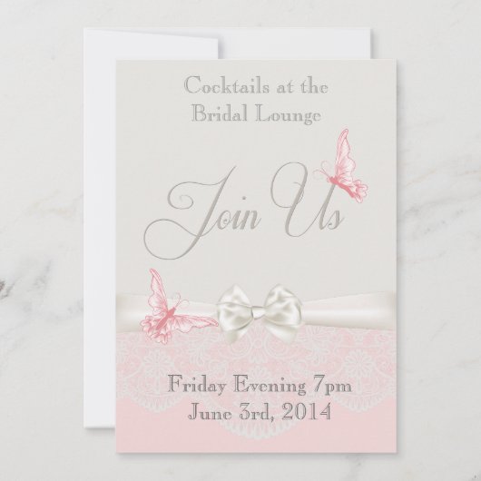 Roze & Ivoren Vlinders en Kant Verloving Aankondiging (Achterkant)