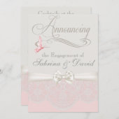 Roze & Ivoren Vlinders en Kant Verloving Aankondiging (Voorkant / Achterkant)