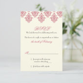 Roze Ivory Arabesk Damast Bloem Bruiloft RSVP Kaart (Staand voorkant)
