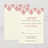 Roze Ivory Arabesk Damast Bloem Bruiloft RSVP Kaart (Voorkant / Achterkant)