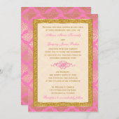 Roze, Ivory, Gold Glitter, Damask Wedding Invite Kaart (Voorkant / Achterkant)