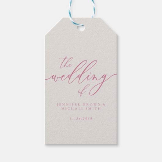 Roze Ivory Huwelijk Script Cadeaulabel (Voorkant)