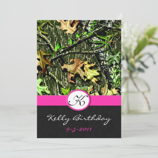 Roze Jacht Camouflage Verjaardagsfeest Uitnodiging (Staand voorkant)
