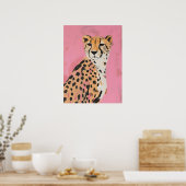 Roze Jachtluipaard Kunstprint – Moderne Safari Muu Poster (Keuken)