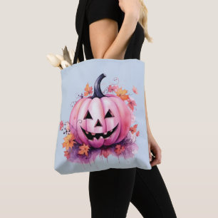 Roze Jack-O' Lantaarn Lichtblauw Halloween Tote Bag