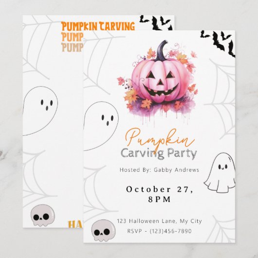 Roze Jack-O' Lantaarn Pompoen Carving Party Kaart (Voorkant / Achterkant)