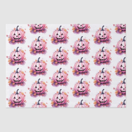 Roze Jack-O' lantaarn Sinaasappel bladeren wit Hal Tissuepapier (Voorkant)