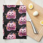 Roze Jack-O' lantaarn Sinaasappel bladeren zwart H Theedoek (Quarter Fold)