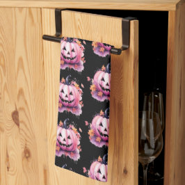 Roze Jack-O' lantaarn Sinaasappel bladeren zwart H Theedoek