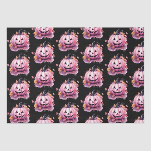 Roze Jack-O' lantaarn Sinaasappel bladeren zwart H Tissuepapier (Voorkant)