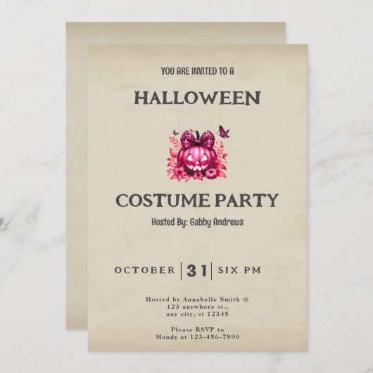 Roze Jack-O' Lantaarnbloemen Halloween Kaart (Voorkant / Achterkant)