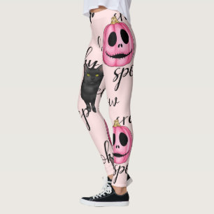 Roze Jack-O-Lantern en zwarte kat Leggings