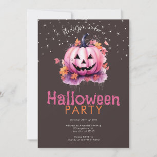 Roze Jack-O' Lantern Laat Sterren Halloween Feest Kaart