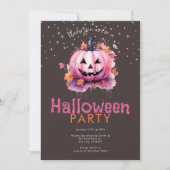 Roze Jack-O' Lantern laat sterren Halloween Party Kaart (Voorkant)