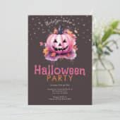 Roze Jack-O' Lantern laat sterren Halloween Party Kaart (Staand voorkant)