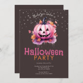 Roze Jack-O' Lantern laat sterren Halloween Party Kaart (Voorkant / Achterkant)