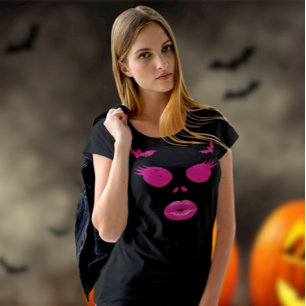 Roze Jack-o'-Lantern met Wimpers Halloween T-shirt