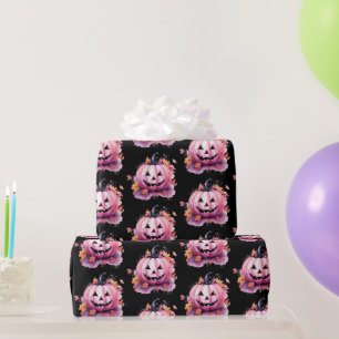 Roze Jack-O' Lantern Oranje Bladeren Zwarte Hallow Cadeaupapier