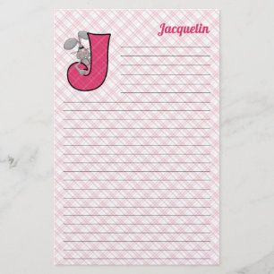 Roze Jackrabbit Mongram Letter J Lined Briefpapier