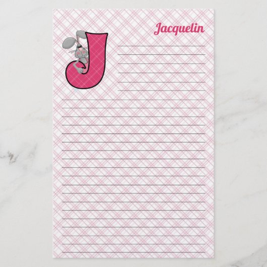Roze Jackrabbit Mongram Letter J Lined Briefpapier (Voorkant)