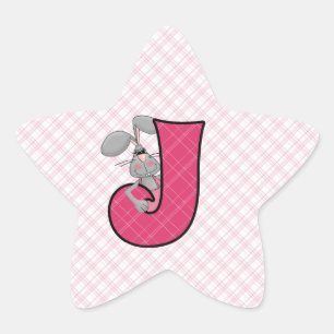 Roze Jackrabbit Monogram Letter J Gingham Ster Sticker