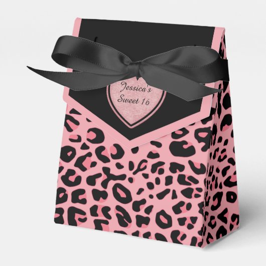 Roze Jaguar Pattern Sweet 16 Party Favor Box Bedankdoosjes (Voorkant Zijde)