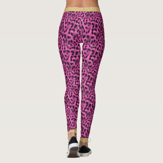 Roze jaguar Skin Print Gold Glitter Chic Monogram Leggings (Achterkant)