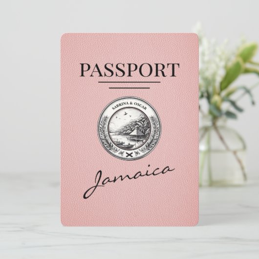 Roze Jamaica paspoort Bewaar de datum Save The Date (Staand voorkant)