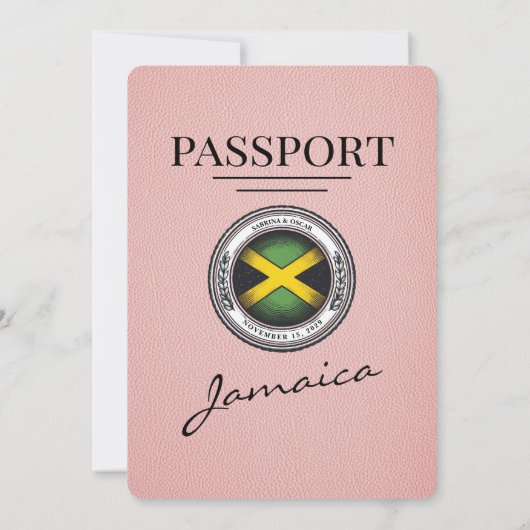 Roze Jamaica Passport bruiloft uitnodiging (Achterkant)
