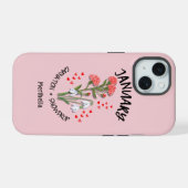 Roze JANUARY Geboortemaand Bloem Aangepaste Naam iPhone 15 Case (Achterkant horizontaal)
