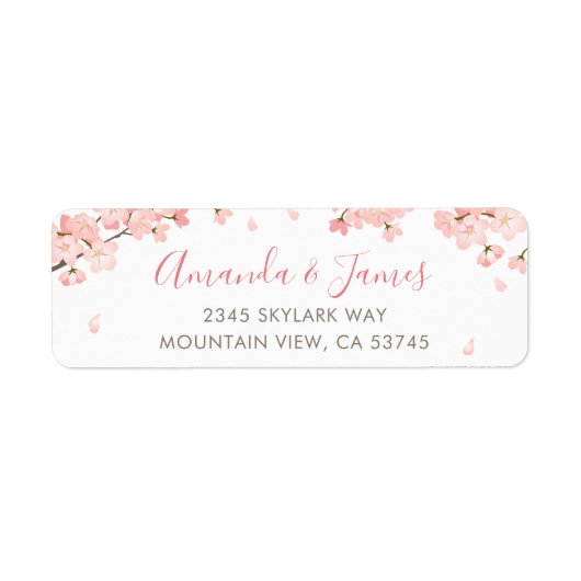 Roze Japans Cherry Blossom Return Adres Etiket (Voorkant)