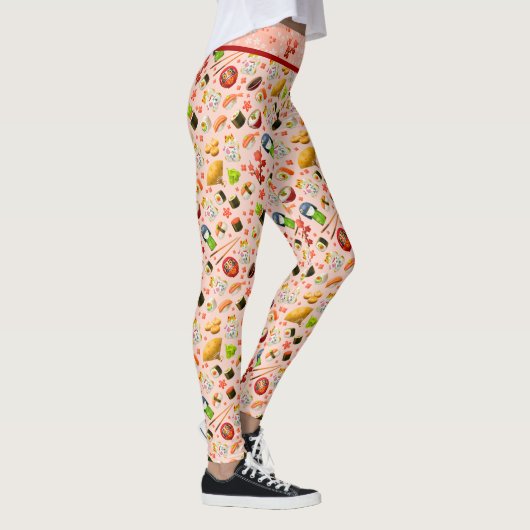 Roze Japans Maneki Neko Kat en Sushi Leggings (Rechts)