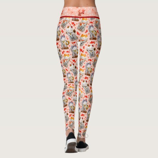 Roze Japans Maneki Neko Kat en Sushi Leggings (Achterkant)