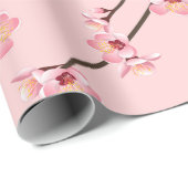 Roze Japans Sakura Bloom Branch Flower Pattern Cadeaupapier (Rol Hoek)