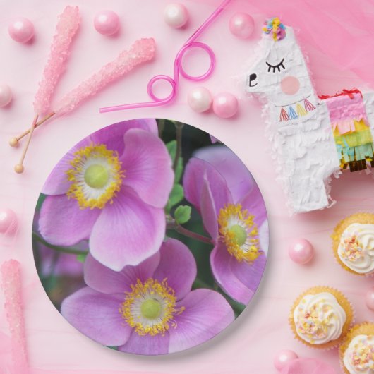 Roze Japanse anemones Floral Papieren Bordje (Feest)