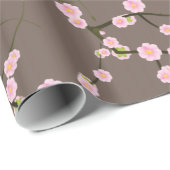 Roze Japanse Cherry Blossom Branches op Taupe Cadeaupapier (Rol Hoek)