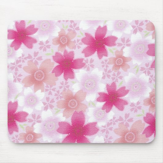Roze Japanse Floral Print Mousepad Muismat (Voorkant)