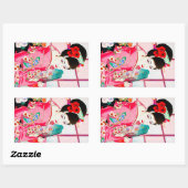 Roze japanse schoonheid Lady Geisha roze fan art Rechthoekige Sticker (Vel)