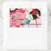 Roze japanse schoonheid Lady Geisha roze fan art Rechthoekige Sticker (Tas)