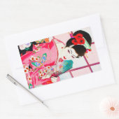 Roze japanse schoonheid Lady Geisha roze fan art Rechthoekige Sticker (Envelop)