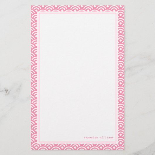 Roze Japanse Seigaiha Pattern Briefpapier (Voorkant)