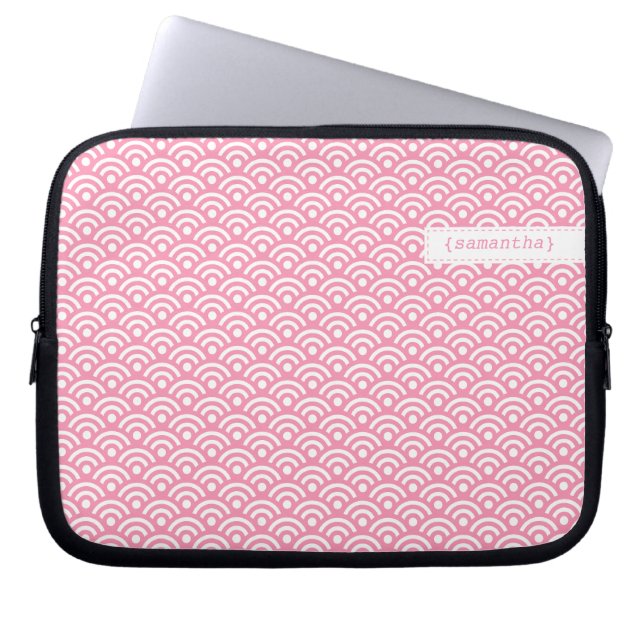 Roze Japanse Seigaiha Pattern Laptop Sleeve (Voorkant)